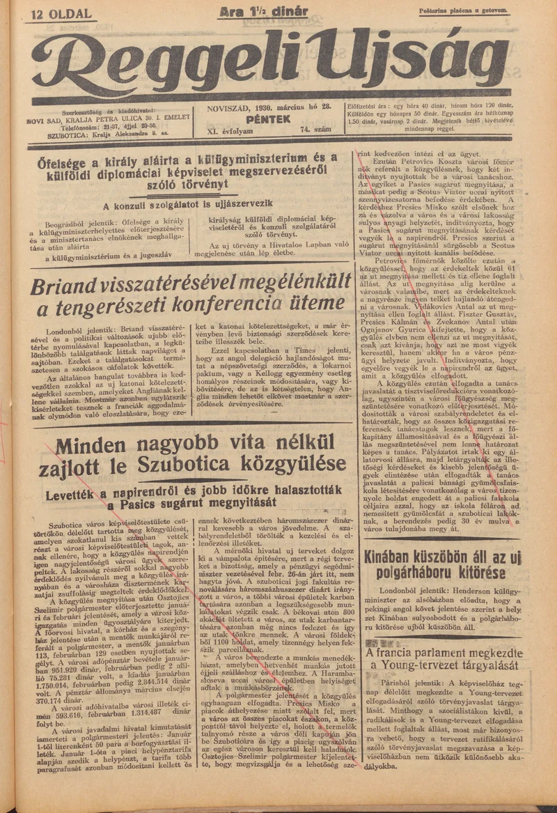 Reggeli Újság, 11. évf. 1930. március 28. 74. sz.
