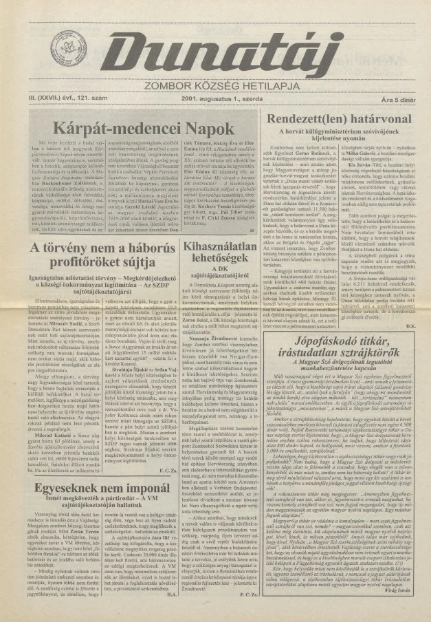 Dunatáj, 3. évf. 2001. augusztus 1. 121. sz.
