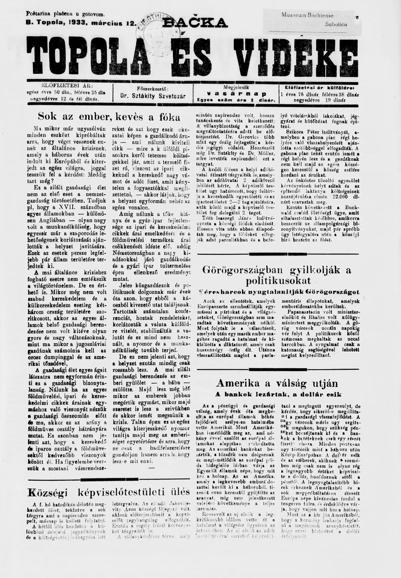 Bačka Topola és Vidéke, 10. évf. 1933. március 12. 11. sz.