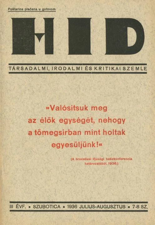 Híd, 3. évf. 1936. július – augusztus. 7–8. sz. 1–48. oldal