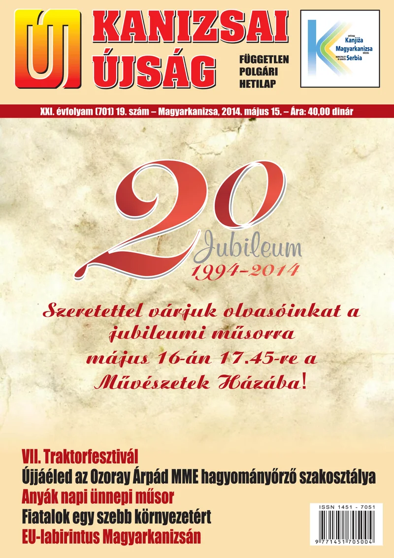 Új Kanizsai Újság, 21. évf. 2014. május 15. 19. sz.
