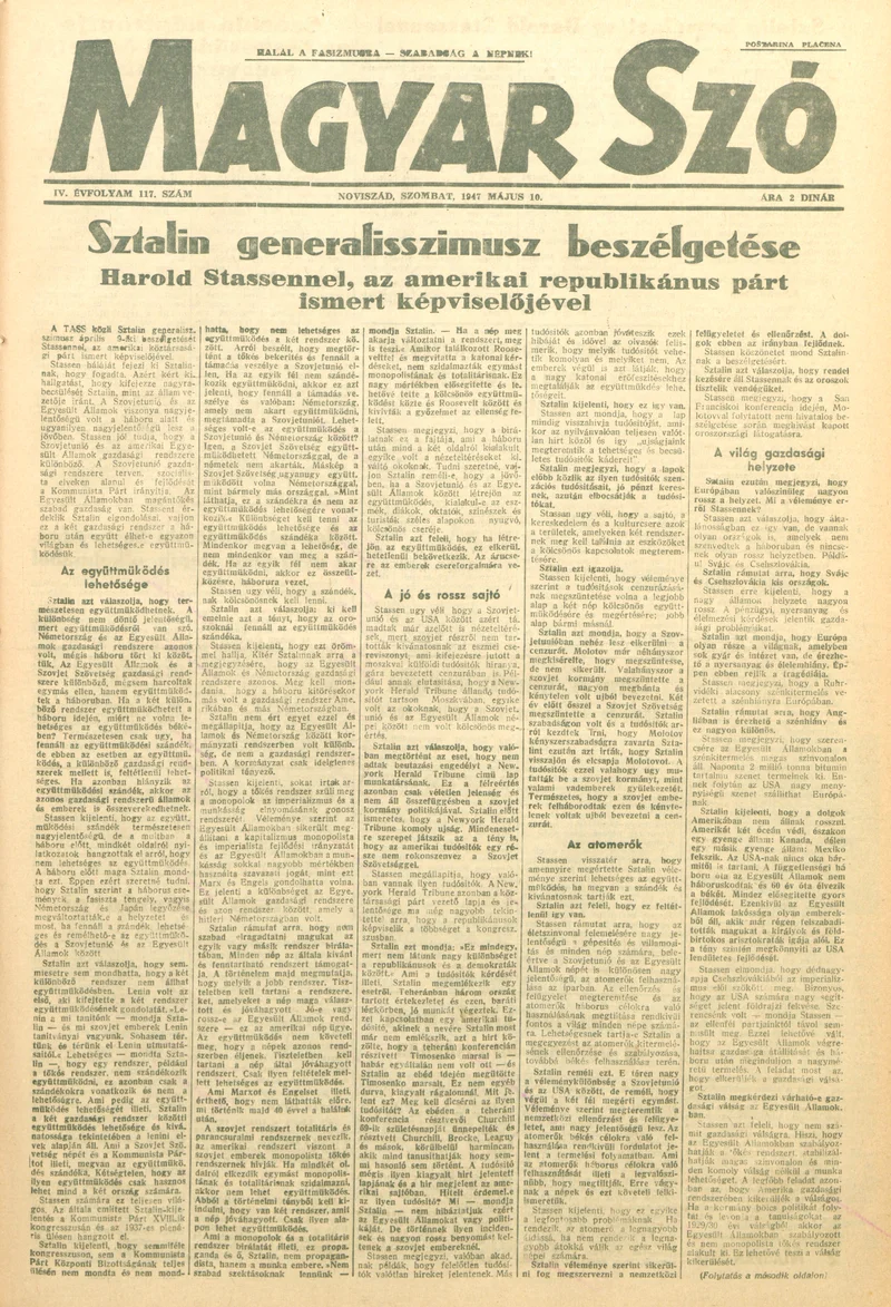Magyar Szó, 4. évf. 1947. május 10. 117. sz. 1–4. oldal