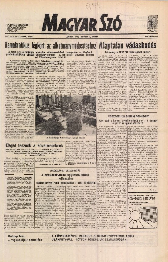 Magyar Szó, 45. évf. 1988. október 5. 275. sz.