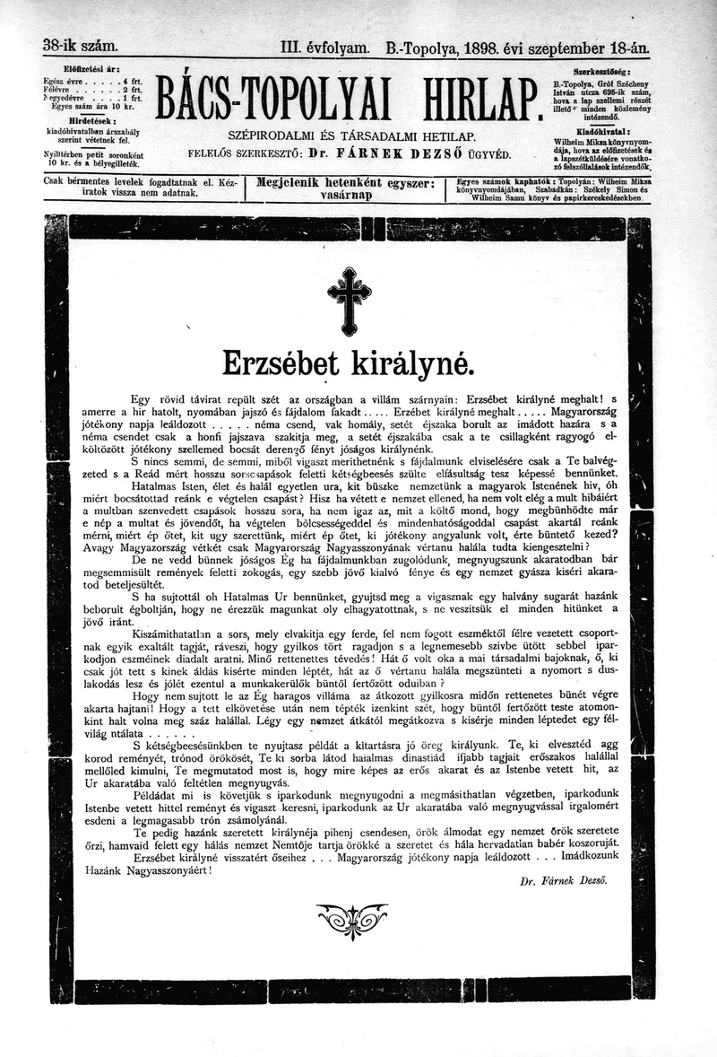 Bács-Topolyai Hirlap, 3. évf. 1898. szeptember 18. 38. sz.