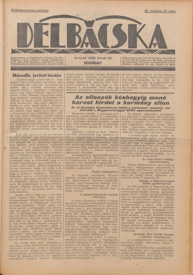 Délbácska, 9. évf. 1928. február 25. 47. sz.