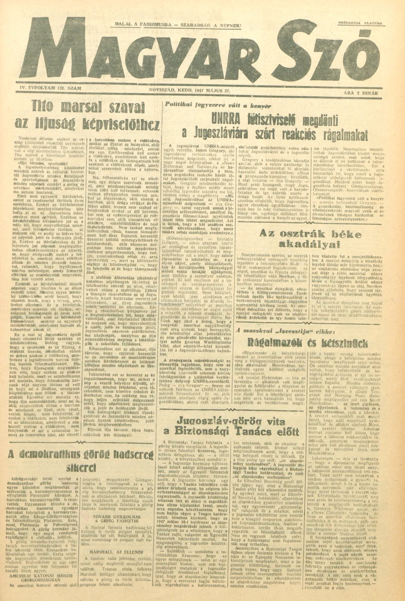 Magyar Szó, 4. évf. 1947. május 27. 132. sz. 1–6. oldal