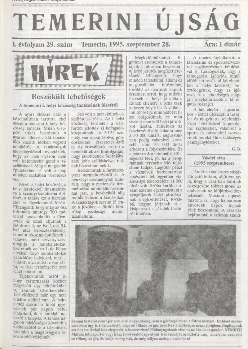 Temerini Újság, 1. évf. 1995. szeptember 28. 29. sz.