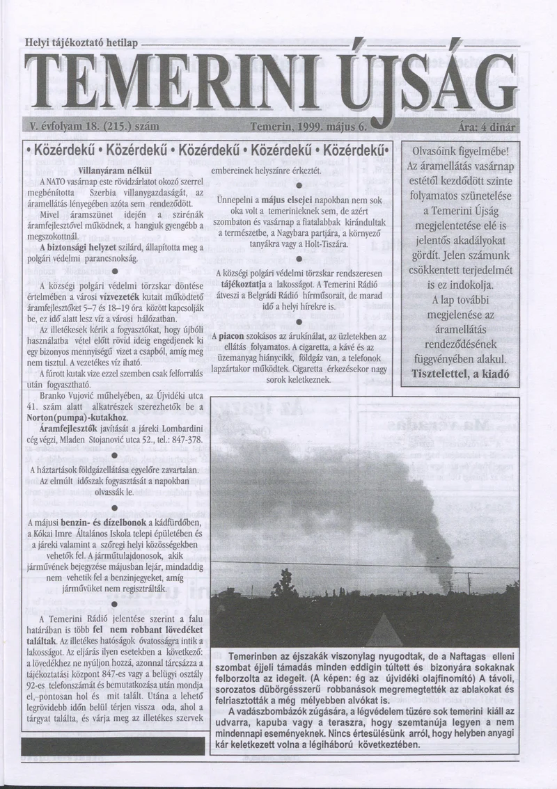 Temerini Újság, 5. évf. 1999. május 6. 18. sz.