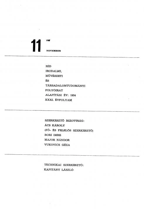 Híd, 31. évf. 1967. november. 11. sz. 1085–1244. oldal