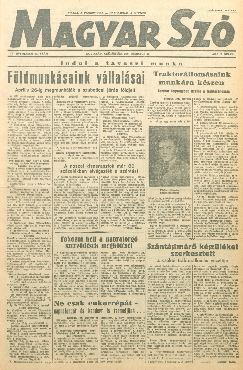 Magyar Szó, 4. évf. 1947. március 13. 60. sz. 1–8. oldal