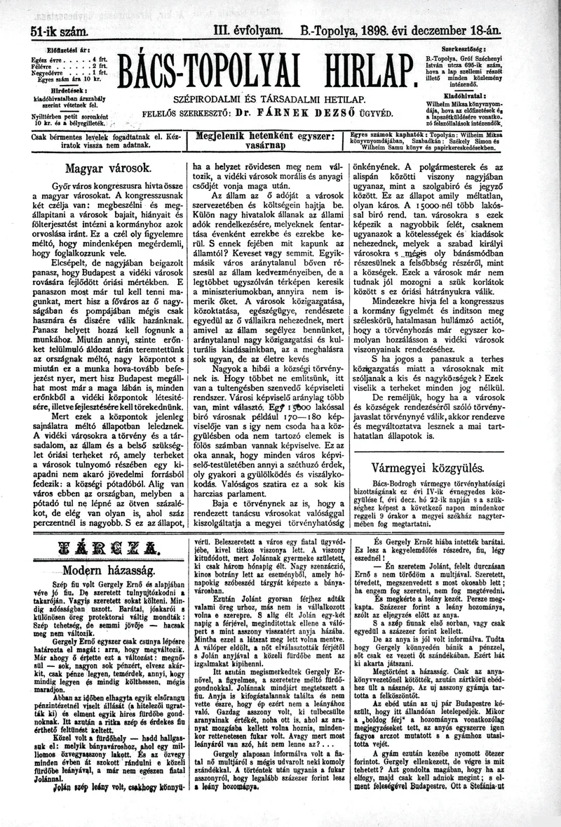 Bács-Topolyai Hirlap, 3. évf. 1898. december 18. 51. sz.