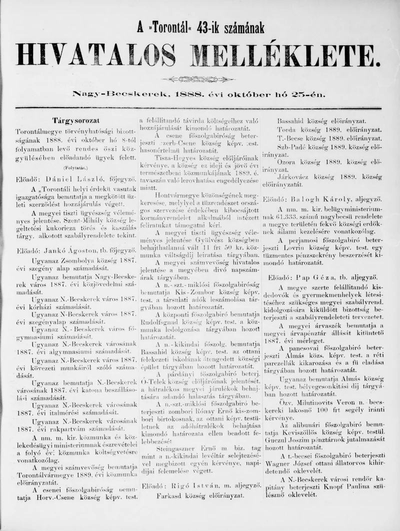 A Totontál  hivatalos melléklete, 1. évf. 1888. október 25. 43. sz.
