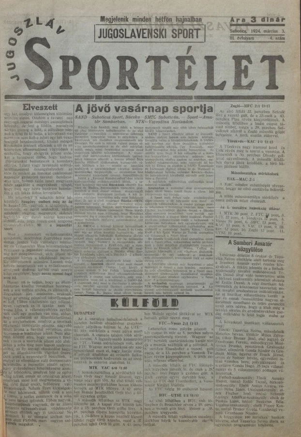 Jugoszláv sportélet, 3. évf. 1924. március 3. 4. sz.