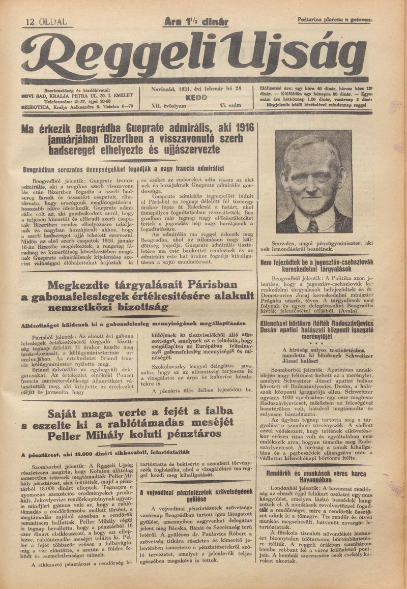 Reggeli Újság, 12. évf. 1931. február 24. 45. sz.