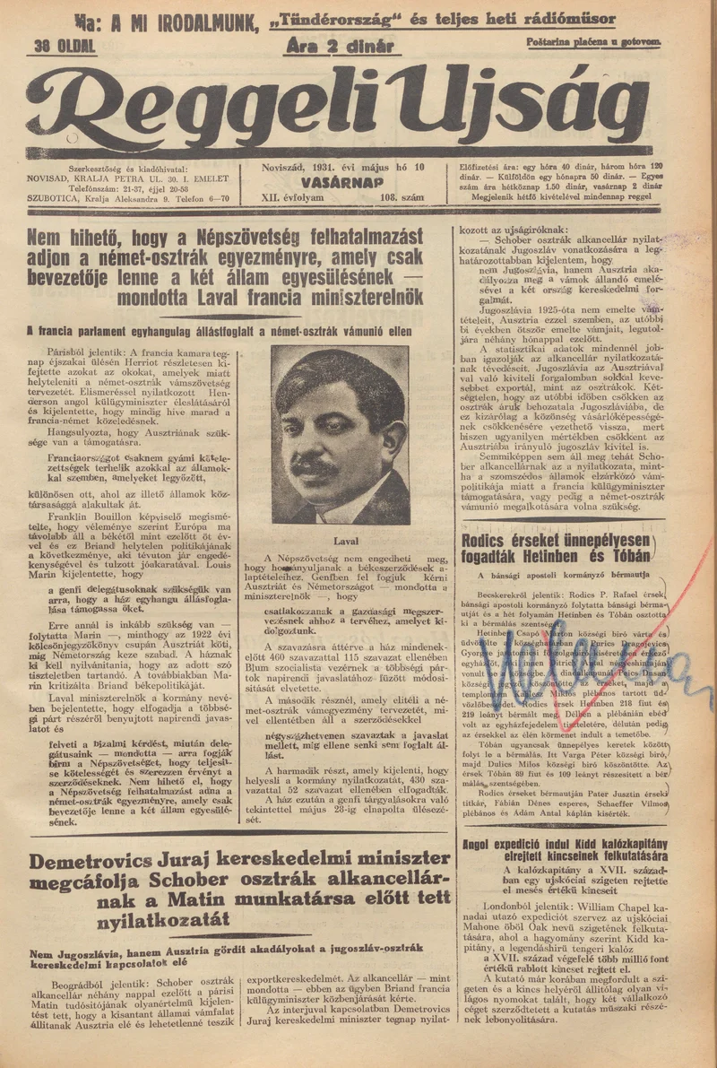 Reggeli Újság, 12. évf. 1931. május 10. 108. sz.