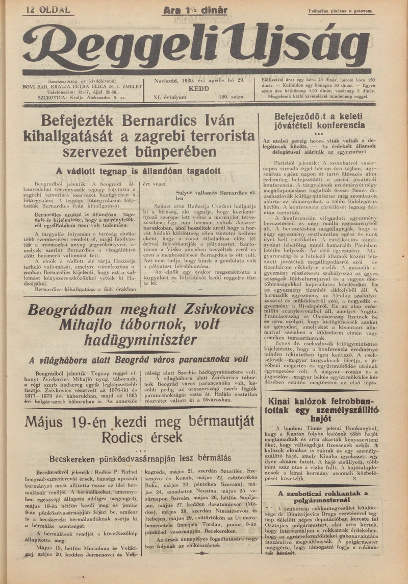 Reggeli Újság, 11. évf. 1930. április 29. 100. sz.