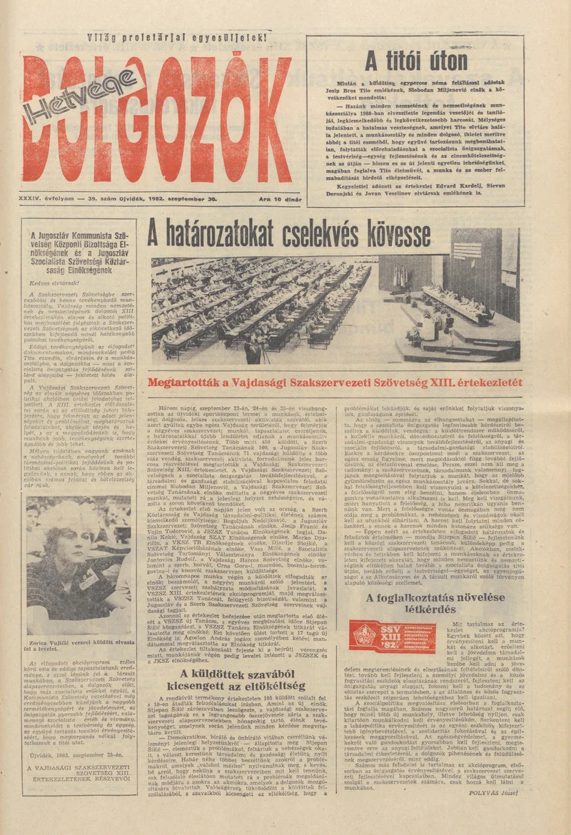 Dolgozók, 36. évf. 1982. szeptember 30. 39. sz.