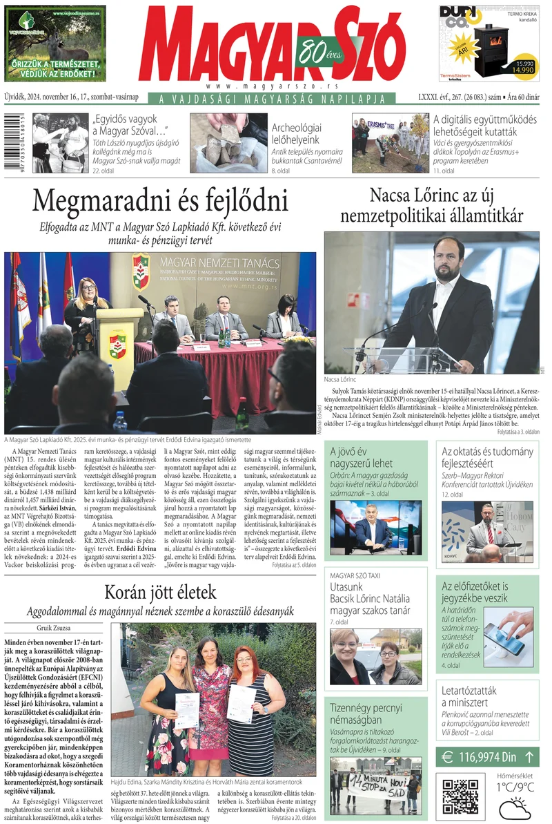Magyar Szó, 81. évf. 2024. november 16. – 17. 267. sz. 1–32. oldal