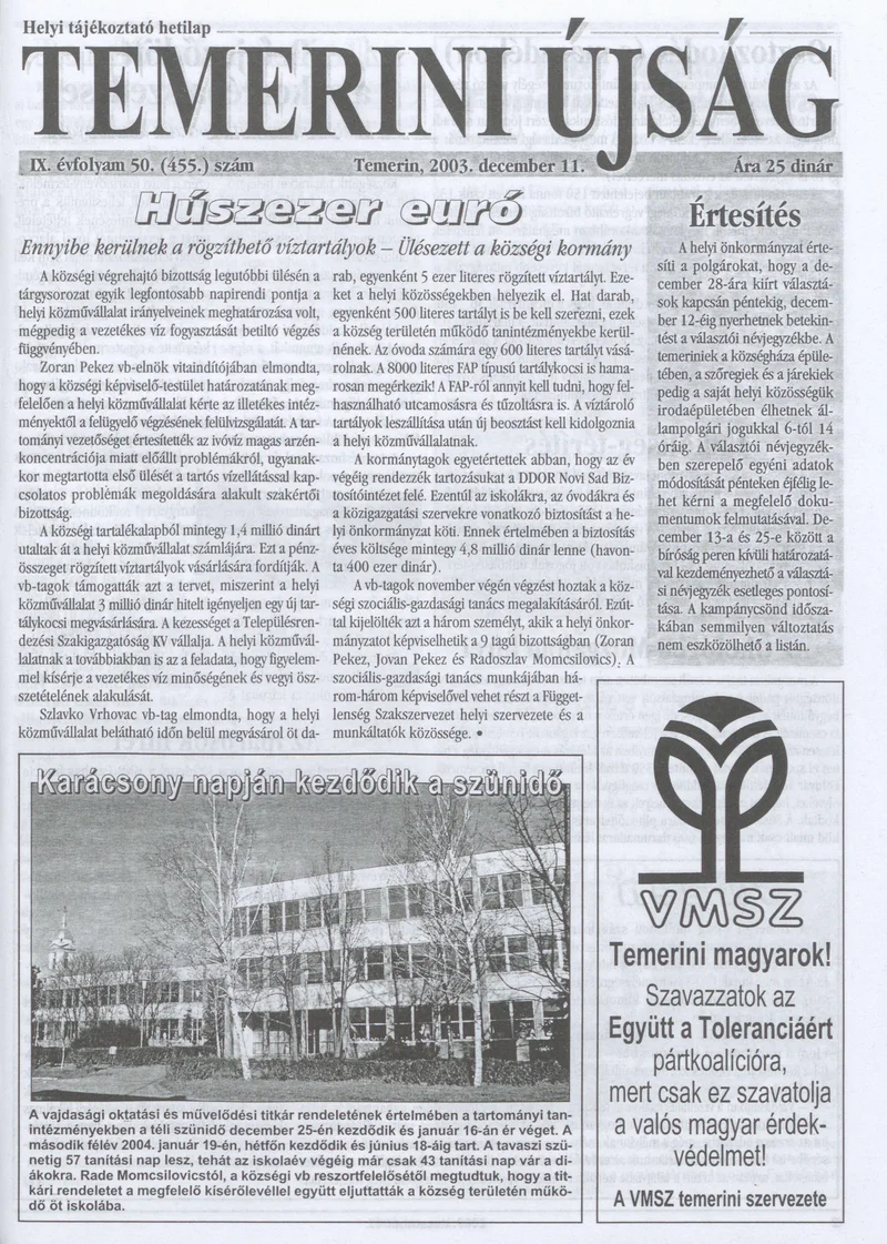Temerini Újság, 9. évf. 2003. december 11. 50. sz.