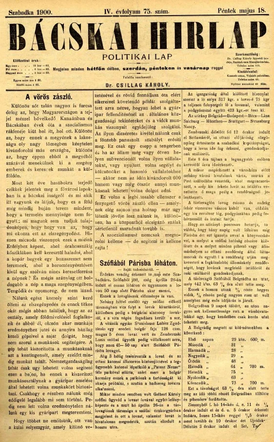 Bácskai Hirlap, 4. évf. 1900. május 18. 75. sz.