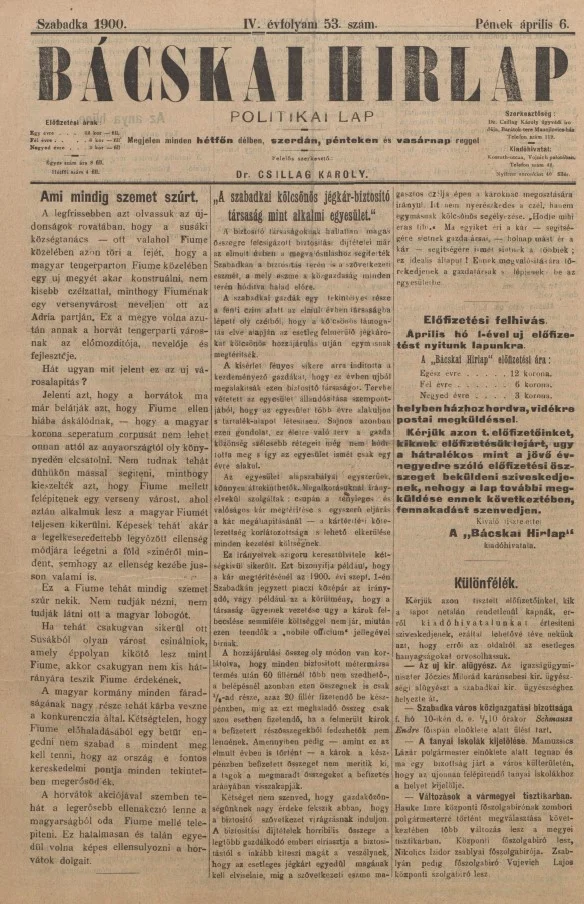 Bácskai Hirlap, 4. évf. 1900. április 6. 53. sz.