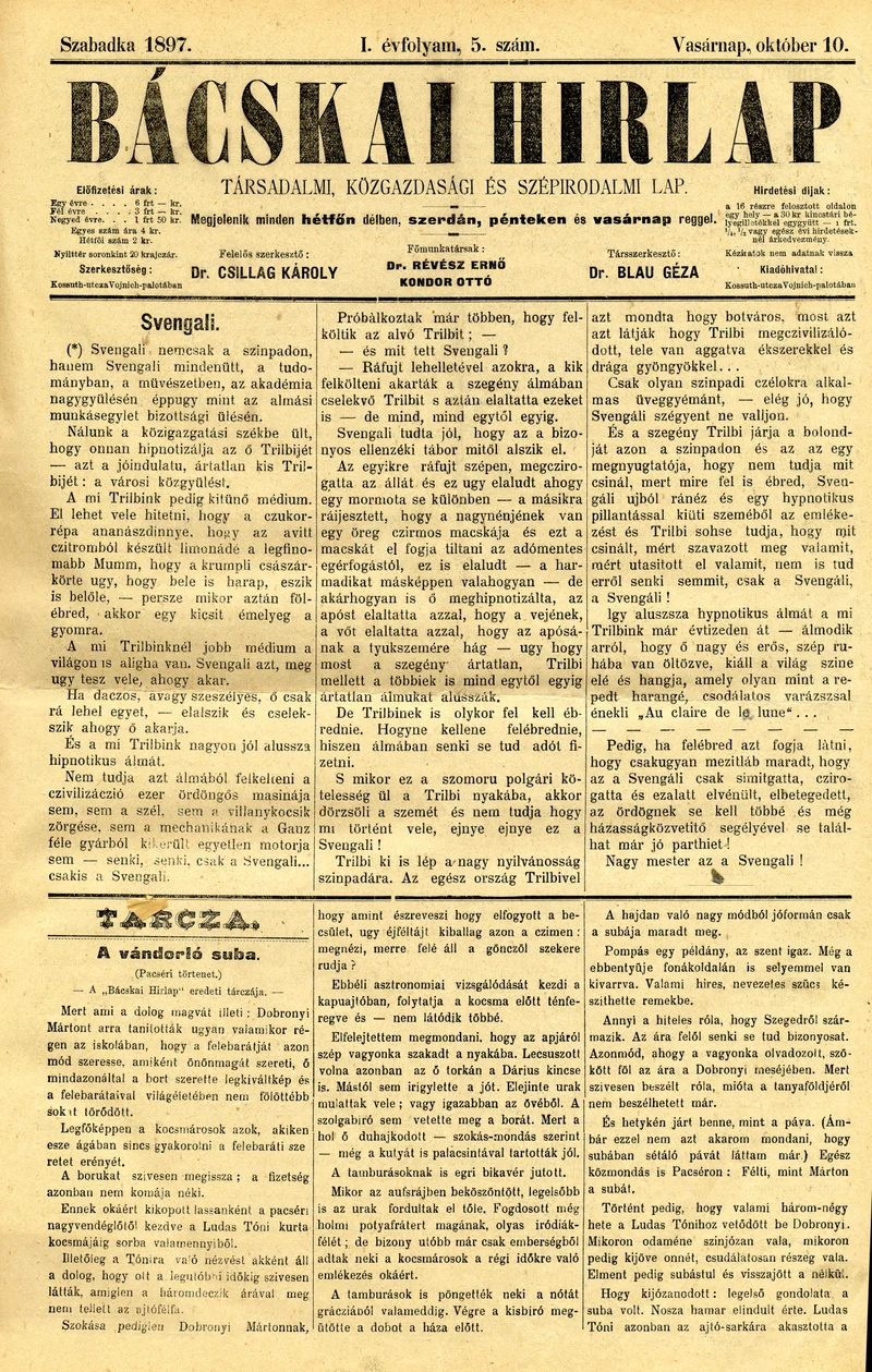 Bácskai Hirlap, 1. évf. 1897. október 10. 5. sz. 1–4. oldal
