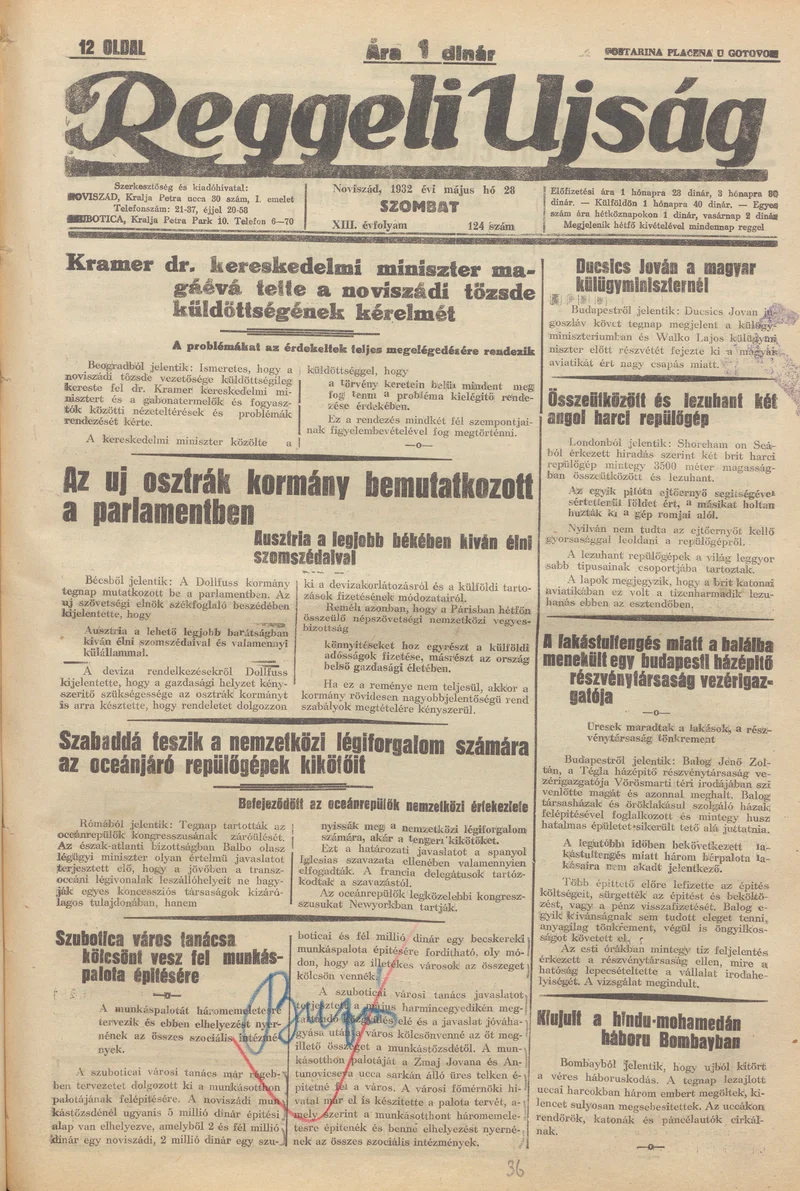 Reggeli Újság, 13. évf. 1932. május 28. 124. sz.