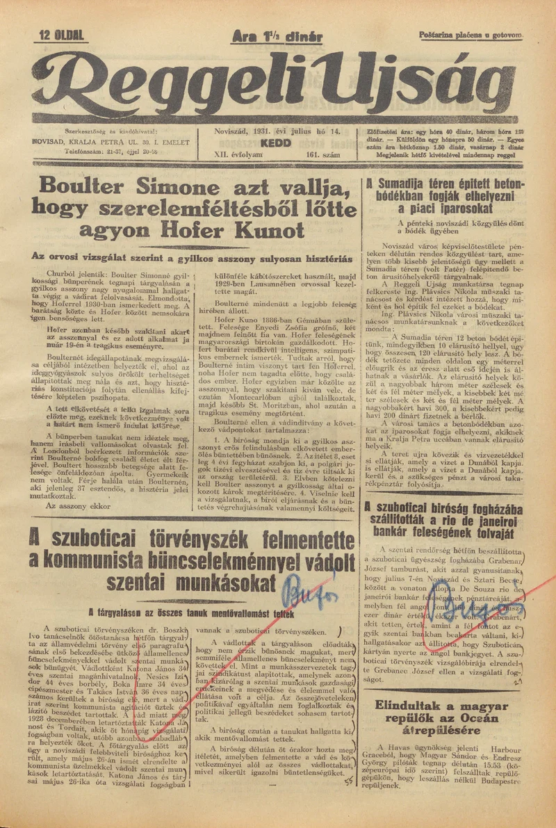 Reggeli Újság, 12. évf. 1931. július 14. 161. sz.