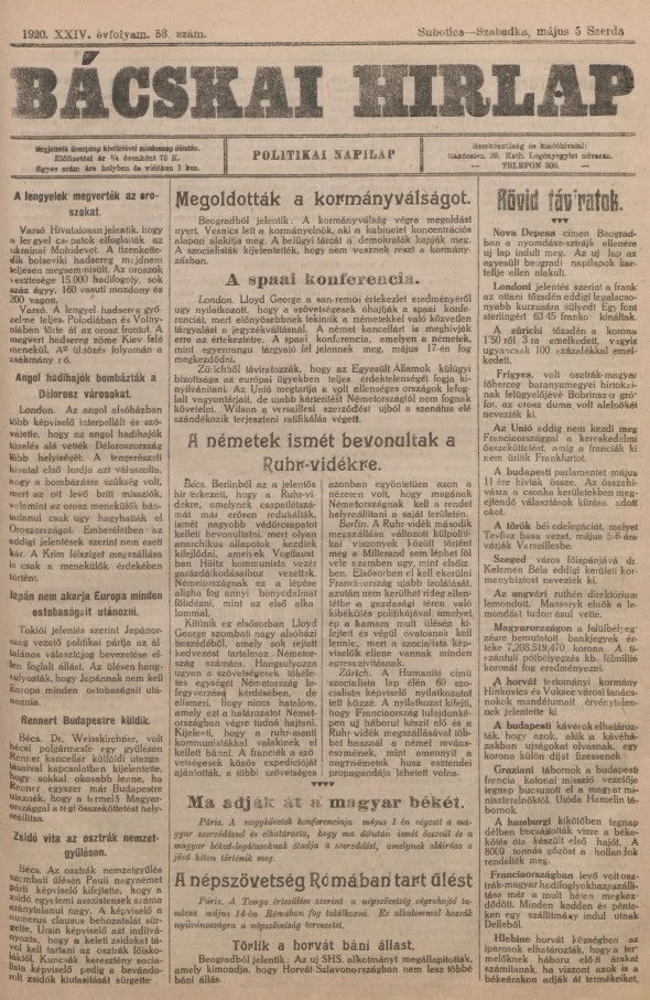 Bácskai Hirlap, 24. évf. 1920. május 5. 53. sz.