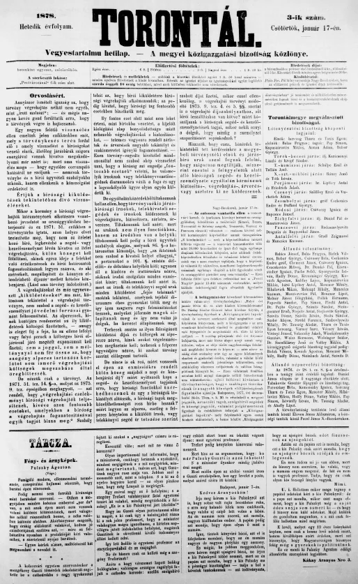 Torontál, 7. évf. 1878. január 17. 3. sz.