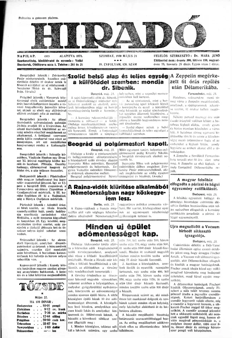 Híradó, 59. évf. 1930. május 24. 120. sz.