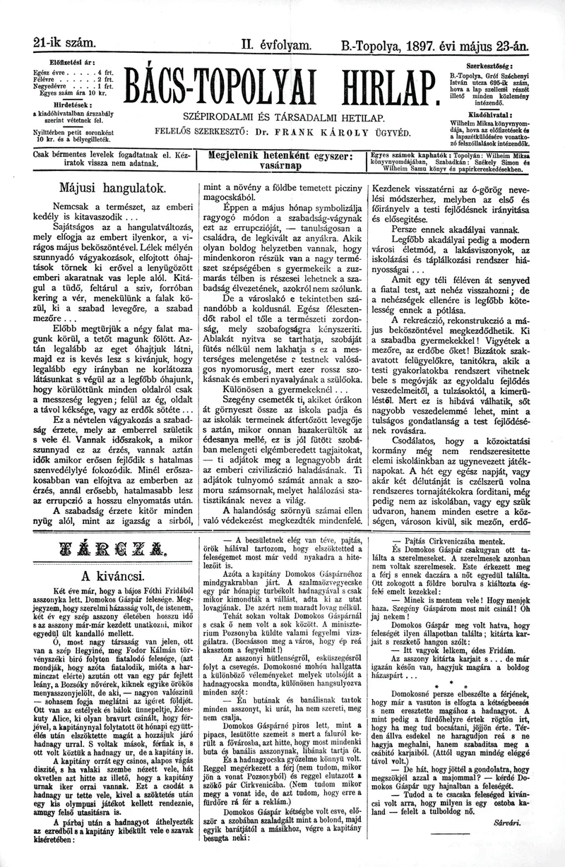 Bács-Topolyai Hirlap, 2. évf. 1897. május 23. 21. sz.