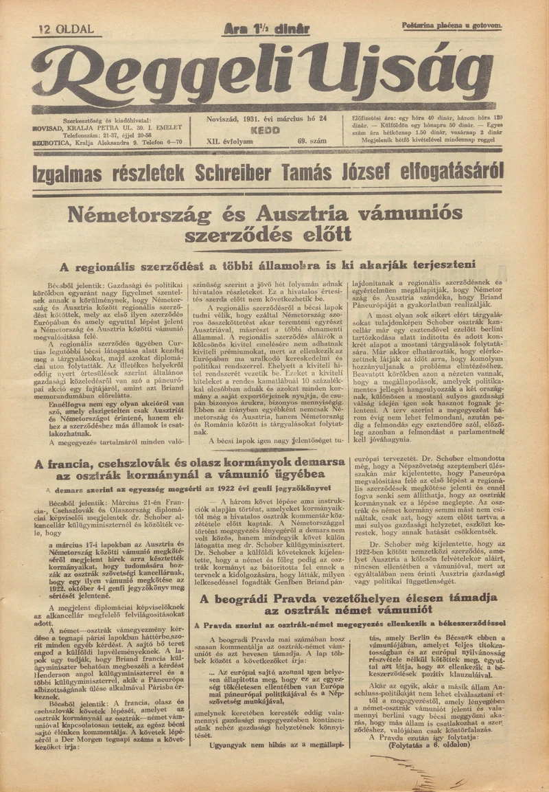 Reggeli Újság, 12. évf. 1931. március 24. 69. sz.