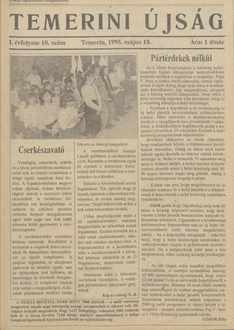 Temerini Újság, 1. évf. 1995. május 18. 10. sz.