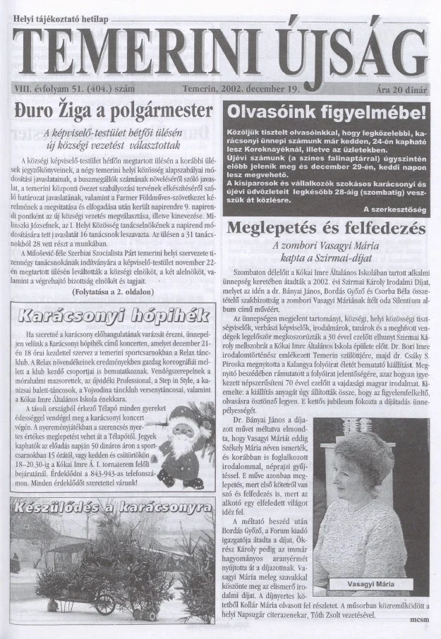 Temerini Újság, 8. évf. 2002. december 19. 51. sz.