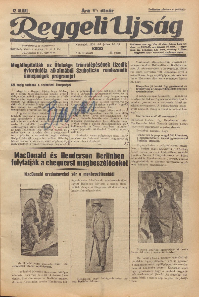 Reggeli Újság, 12. évf. 1931. július 28. 173. sz.