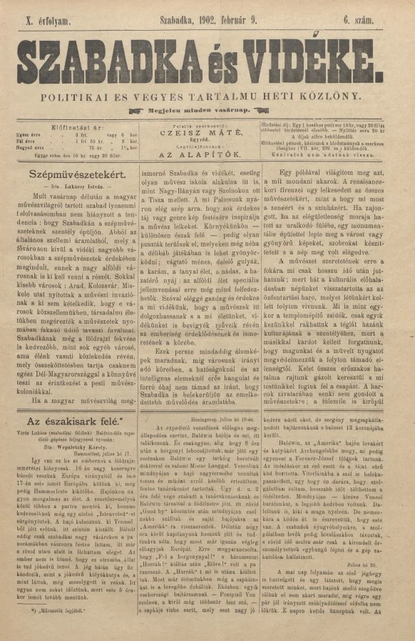 Szabadka és vidéke II, 10. évf. 1902. február 9. 6. sz.