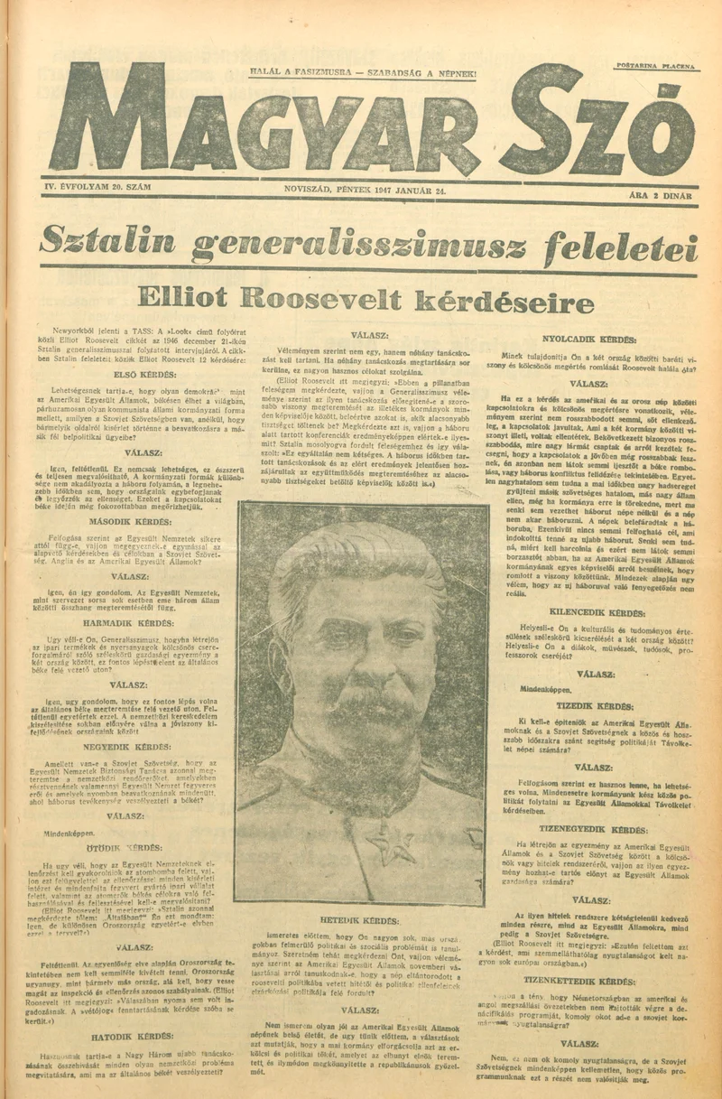 Magyar Szó, 4. évf. 1947. január 24. 20. sz. 1–6. oldal