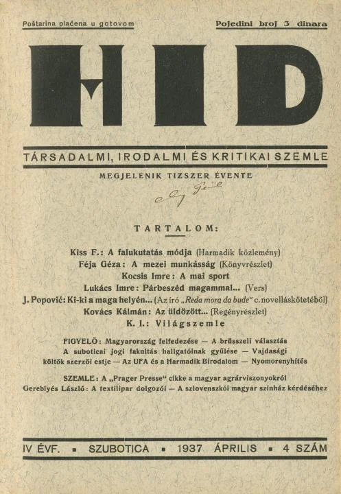 Híd, 4. évf. 1937. április. 4. sz. 1–32. oldal