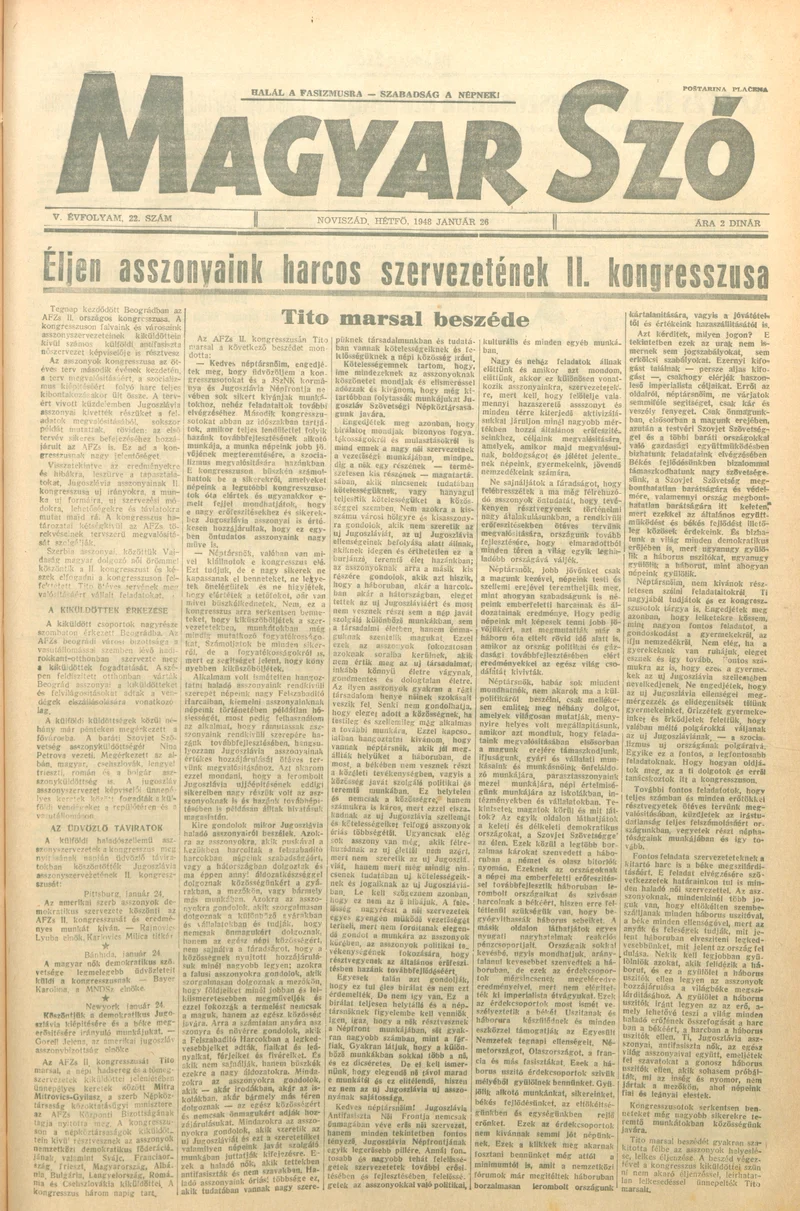 Magyar Szó, 5. évf. 1948. január 26. 22. sz. 1–6. oldal
