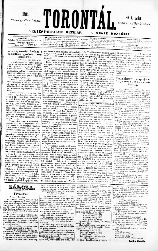 Torontál, 14. évf. 1885. október 15. 42. sz.
