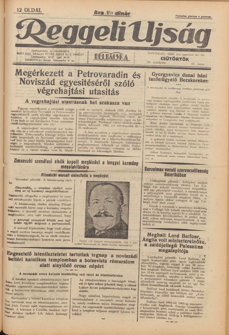 Reggeli Újság, 11. évf. 1930. március 20. 67. sz.