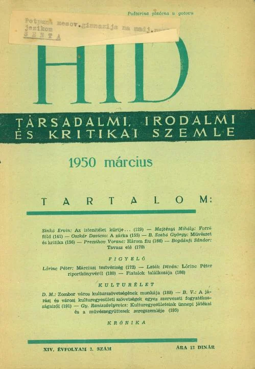 Híd, 14. évf. 1950. március. 3. sz. 129–200. oldal