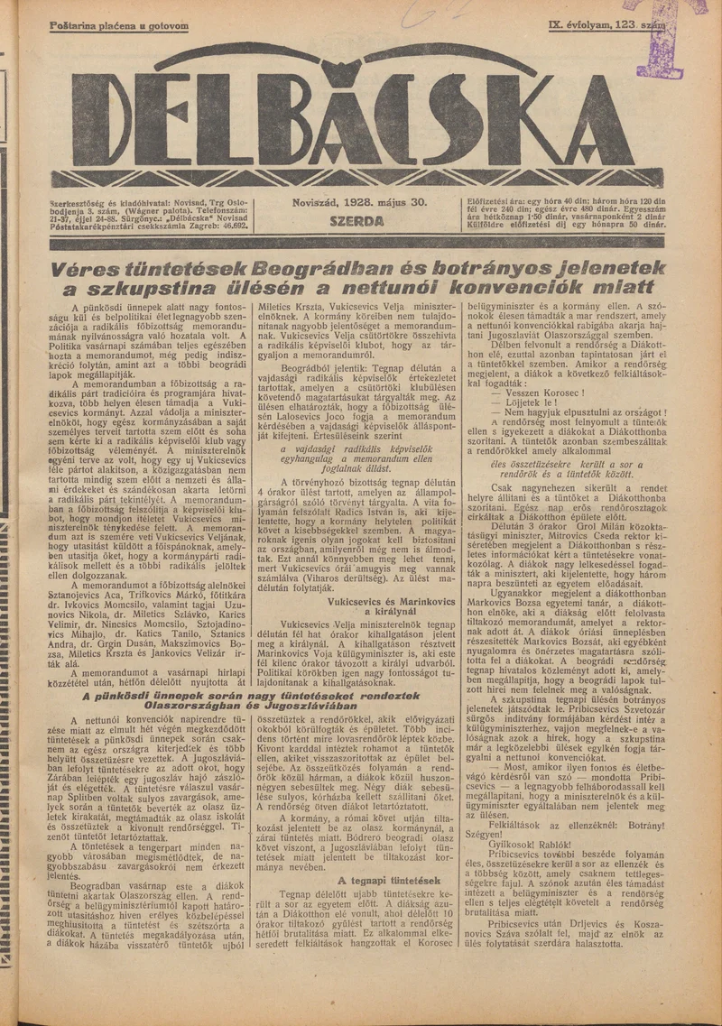 Délbácska, 9. évf. 1928. május 30. 123. sz.