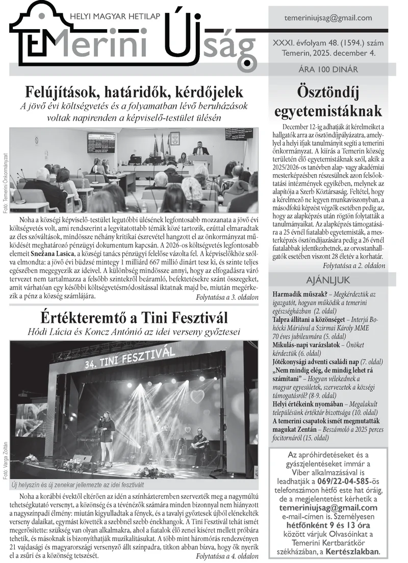 Temerini Újság, 31. évf. 2025. december 4. 48. sz.