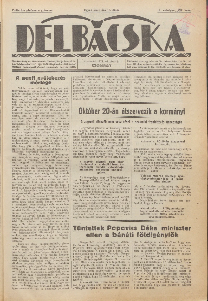Délbácska, 9. évf. 1928. október 6. 234. sz.