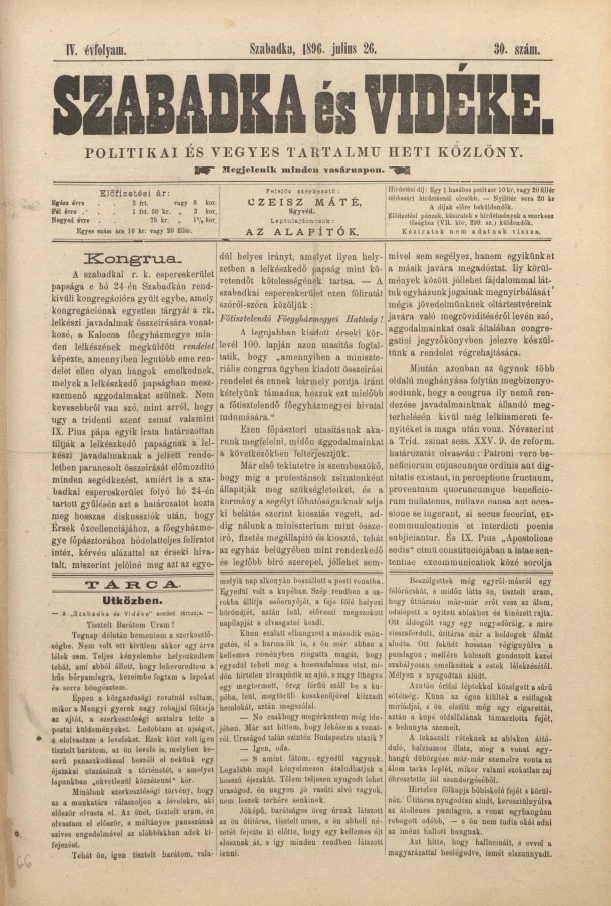 Szabadka és vidéke II, 4. évf. 1896. július 26. 30. sz.