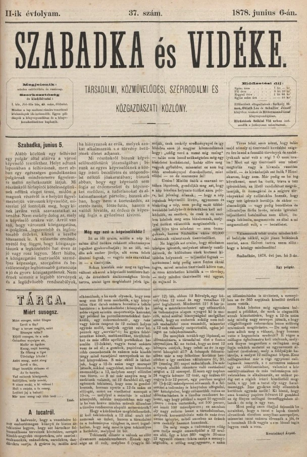 Szabadka és vidéke, 2. évf. 1878. június 6. 37. sz.
