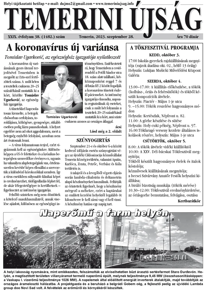 Temerini Újság, 29. évf. 2023. szeptember 28. 38. sz.
