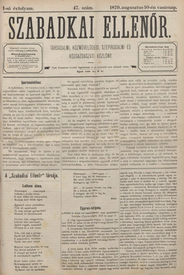 Szabadkai Ellenőr, 1. évf. 1879. augusztus 10. 47. sz.
